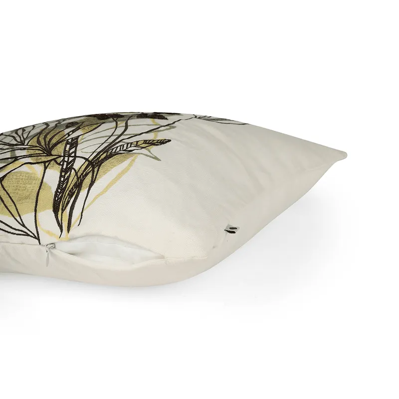 Tropical Leafy Affair Cushion Cover | Linen Blend | Ivory | Floral Design | 20" x 20"