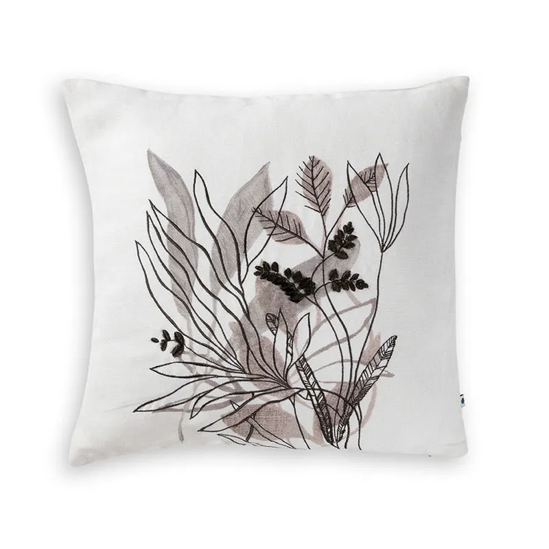 Tropical Leafy Affair Cushion Cover | Linen Blend | Ivory | Floral Design | 20" x 20"