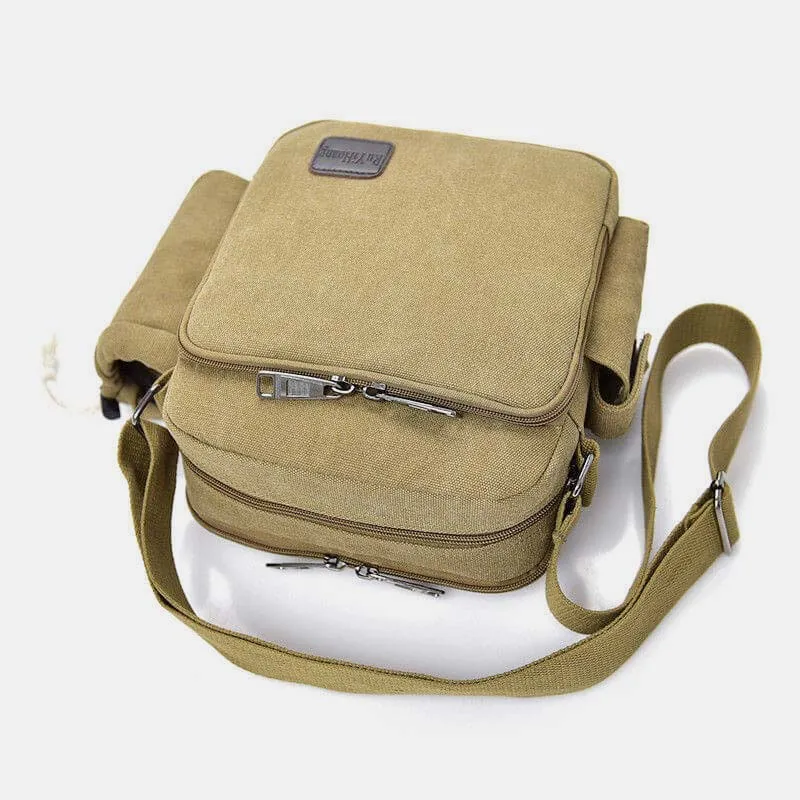 Vintage Canvas Crossbody Bag for Men Multifunctional Daypack Shoulder Bag