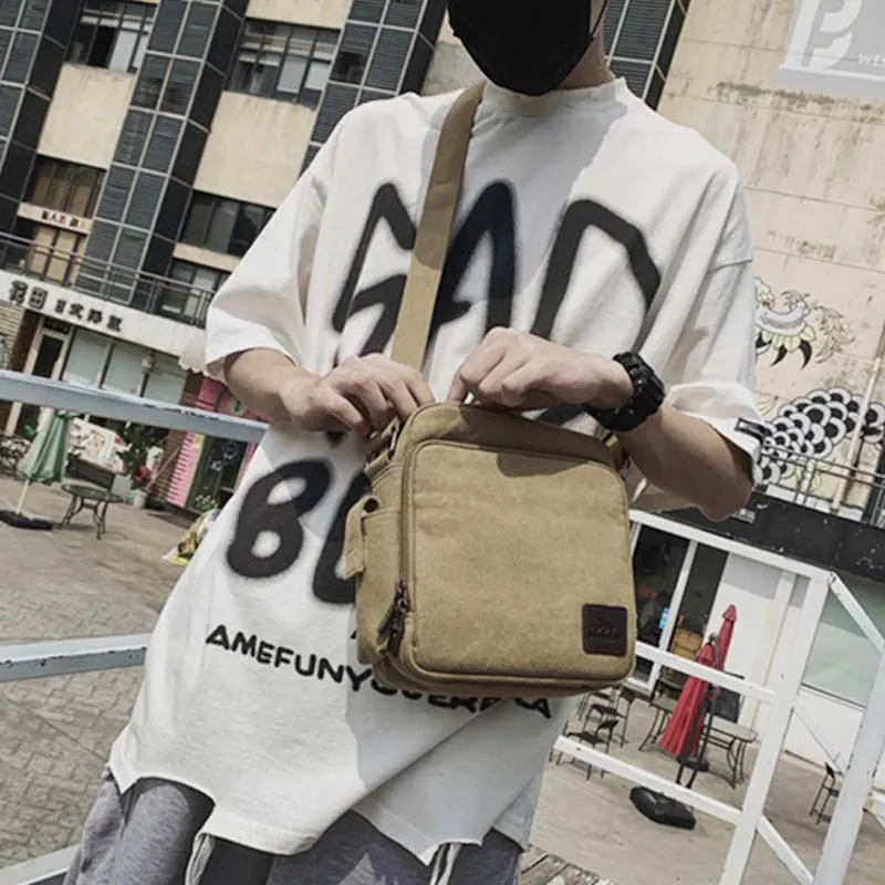 Vintage Canvas Mini Crossbody Shoulder Bag Men Small Purses with Multi-Slot