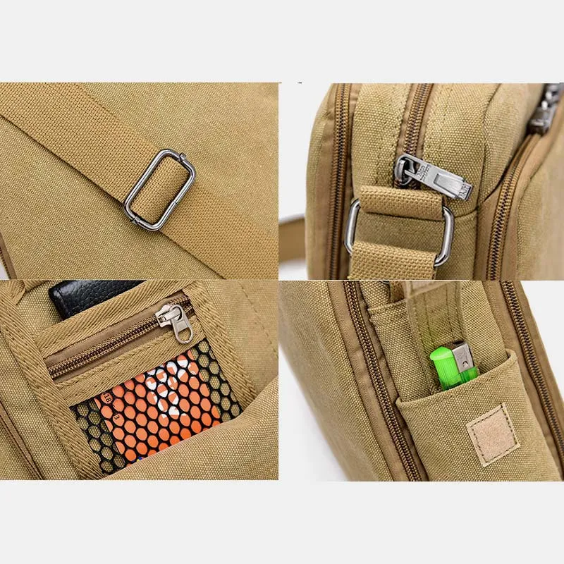 Vintage Canvas Mini Crossbody Shoulder Bag Men Small Purses with Multi-Slot