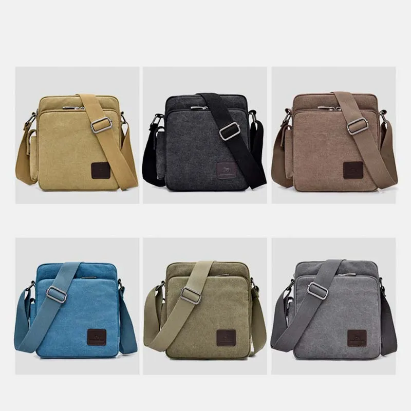 Vintage Canvas Mini Crossbody Shoulder Bag Men Small Purses with Multi-Slot