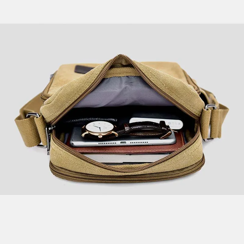 Vintage Canvas Mini Crossbody Shoulder Bag Men Small Purses with Multi-Slot