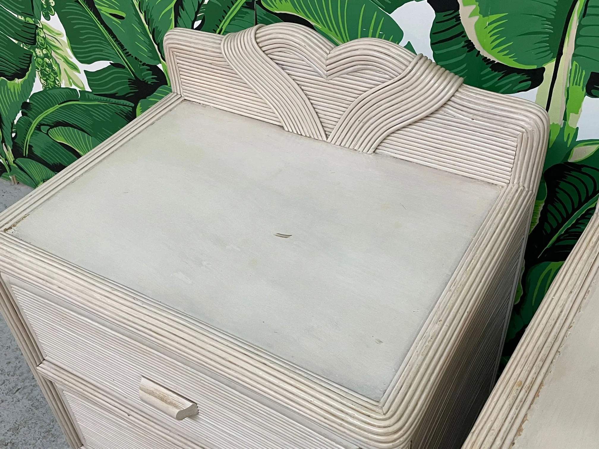 Vintage Pencil Reed Rattan Nightstands, a Pair