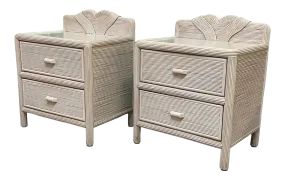 Vintage Pencil Reed Rattan Nightstands, a Pair