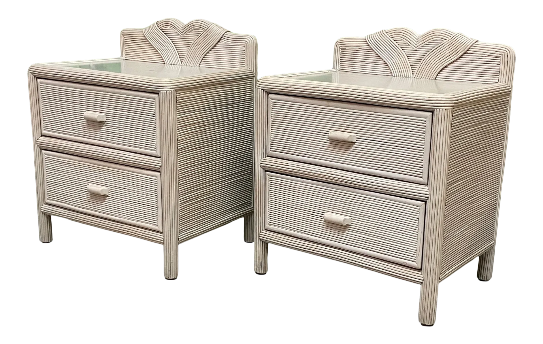 Vintage Pencil Reed Rattan Nightstands, a Pair