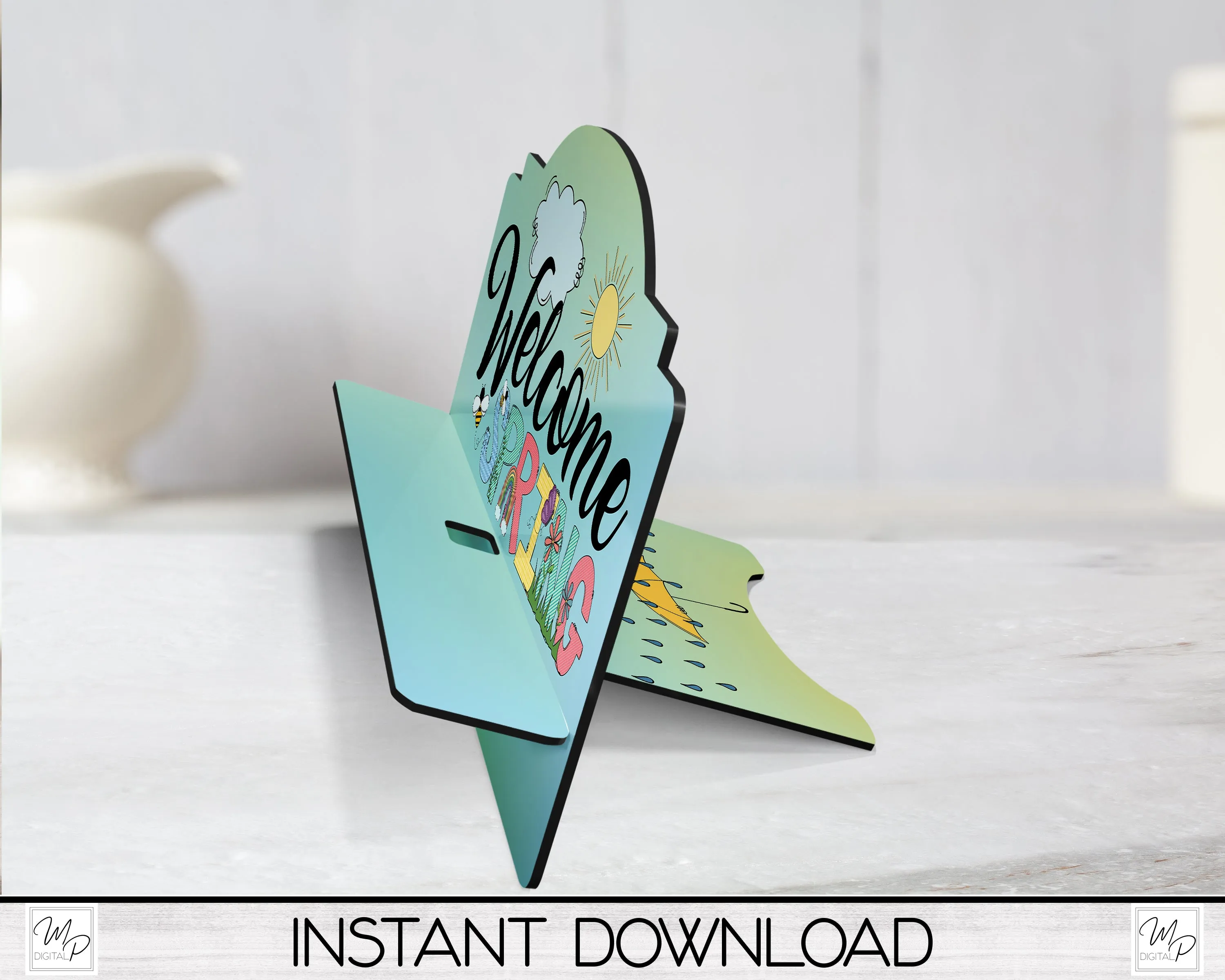 Welcome Spring Cookbook / Tablet Stand PNG for Sublimation Design, Digital Download