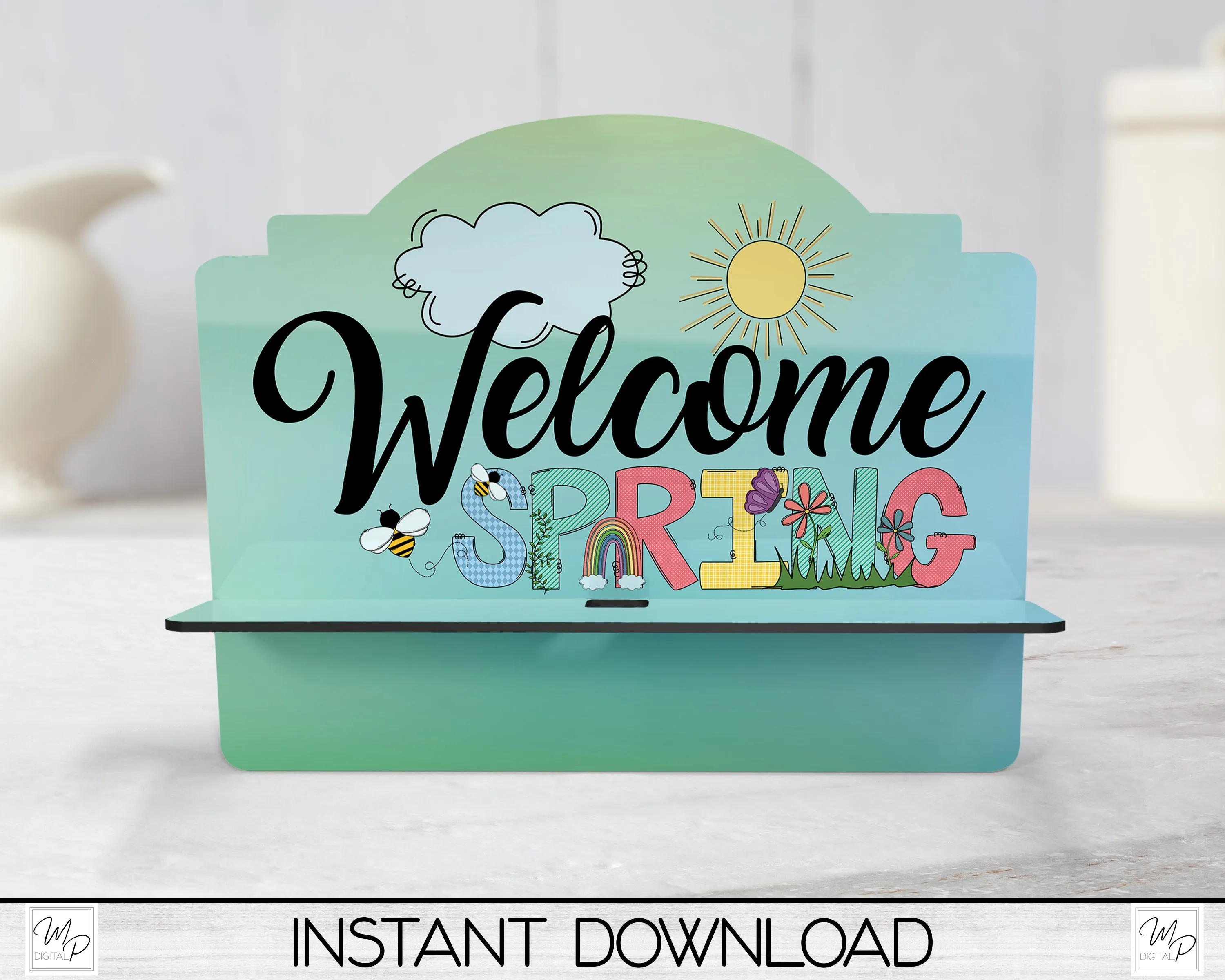 Welcome Spring Cookbook / Tablet Stand PNG for Sublimation Design, Digital Download
