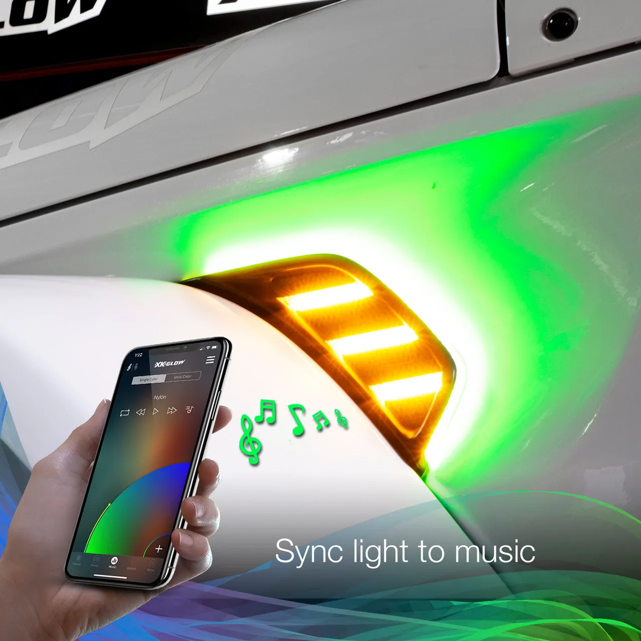XKGlow RGB   Amber Fender Vent Jeep Wrangler JK w/ Turn Signal Running Light / XKChrome Smartphone App