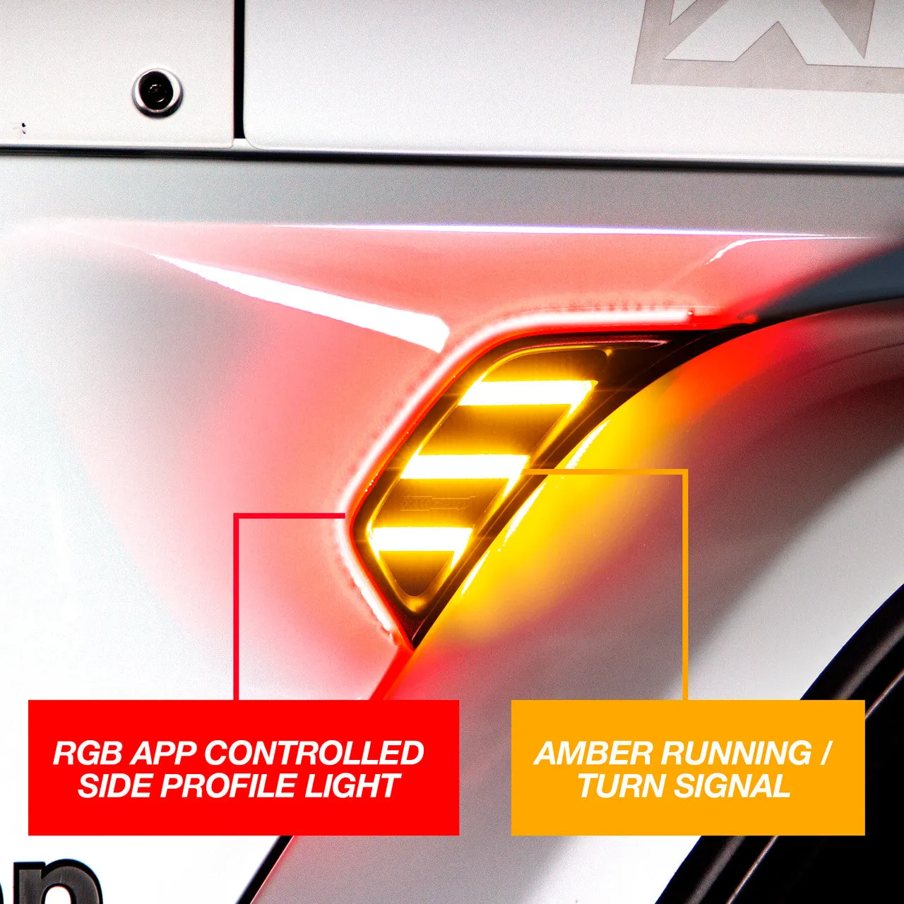 XKGlow RGB   Amber Fender Vent Jeep Wrangler JL/ Gladiator JT w/ Turn Signal Running Light / XKChrome Smartphone App