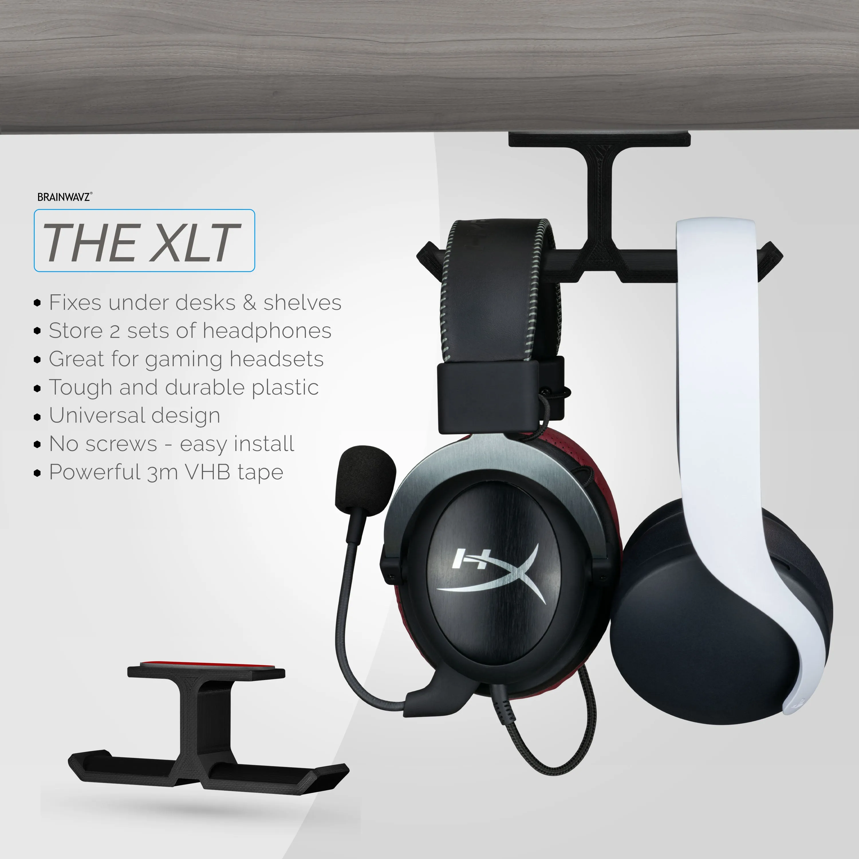 XLT - Under Desk Dual Headphone Hanger Holder