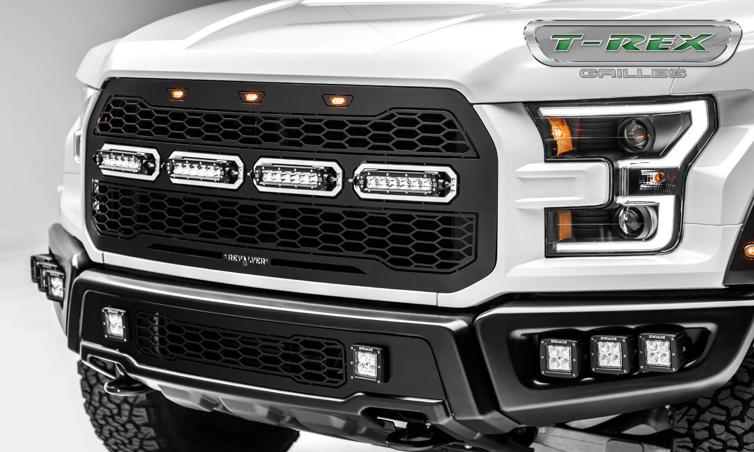 ZROADZ T-Rex Revolver Front Grille & LED Light Bars - 2017  Raptor